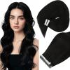Ve Sunny Tape in Hair Extensions Real Human Hair Invisible Remy Human Hair Straight Tape Ins Double Sided Cool Brown Ombre Light Brown Balayage Medium Blonde 16 inch 10Pcs 25G(1-E Tape-#1B)