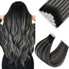 Ve Sunny Tape in Hair Extensions Real Human Hair Invisible Remy Human Hair Straight Tape Ins Double Sided Cool Brown Ombre Light Brown Balayage Medium Blonde 16 inch 10Pcs 25G(1-C Tape-#1B/S/1B)