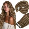 Ve Sunny Tape in Hair Extensions Real Human Hair Invisible Remy Human Hair Straight Tape Ins Double Sided Cool Brown Ombre Light Brown Balayage Medium Blonde 16 inch 10Pcs 25G(1-A Tape-#27/4)