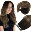 Ve Sunny Tape in Hair Extensions Real Human Hair Invisible Remy Human Hair Straight Tape Ins Double Sided Cool Brown Ombre Light Brown Balayage Medium Blonde 16 inch 10Pcs 25G(1-A Tape-#1B/4/18)
