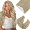Ve Sunny Tape in Hair Extensions Real Human Hair Invisible Remy Human Hair Straight Tape Ins Double Sided Cool Brown Ombre Light Brown Balayage Medium Blonde 16 inch 10Pcs 25G(1-C Tape-#16/22)