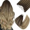 Ve Sunny Tape in Hair Extensions Real Human Hair Invisible Remy Human Hair Straight Tape Ins Double Sided Cool Brown Ombre Light Brown Balayage Medium Blonde 16 inch 10Pcs 25G(1-A Tape-# 4/14/60)