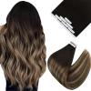 Ve Sunny Tape in Hair Extensions Real Human Hair Invisible Remy Human Hair Straight Tape Ins Double Sided Natural Black Ombre Dark Brown Balayage Ash Blonde 12 inch 10Pcs
