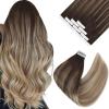 Ve Sunny Tape in Real Human Hair Extensions Invisible Hair Extensions Remy Tape in Extensions for Women Dark Brown Balayage Dark Golden Blonde Highlight Platinum Blonde 18 inch 10Pcs 25G