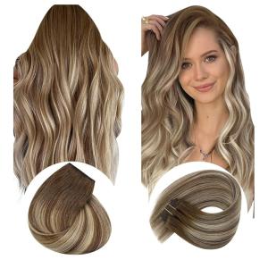 Sunny Clip in Hair Extensions Brown Balayage Real Human Hair Fish Line Hair Extensions #6/60/6 200g Full Head 16inch+18inch