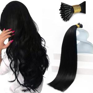 Sunny Hair 22inch 50g I Tips Hair Extensions Human Hair Easy to Maintain Itip Human Hair Extensions Black Itip Remy Extensions for Party