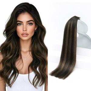 Sunny Hair Brown Tape in Hair Extensions Human Hair 18inch Remy Hair Extensions Tape in Balayage Human Hair Tape in Extensions 20Pcs 50g