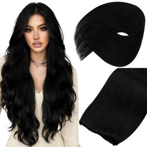 Sunny Hair Micro Bead Weft Extensions Real Human Hair Ash Blond MicroBeaded Weft Human Hair Extensions Blonde Highlights Bleach Blonde Real Human Hair for Women 20inch 50g(B-#1B-Natural Black)