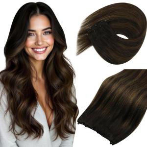 Sunny Hair Micro Bead Weft Extensions Real Human Hair Ash Blond MicroBeaded Weft Human Hair Extensions Blonde Highlights Bleach Blonde Real Human Hair for Women 20inch 50g(A-#2/6/2-Dark Brown with Medium Brown)