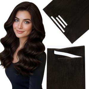 Sunny Hair Tape in Weft Hair Extensions Human Hair 22 inch 120g Tape in Hair Extensions Human Hair Black Weft Tape in Hair Extensions Thick Hair 4Pieces(#2 Darkest Brown)