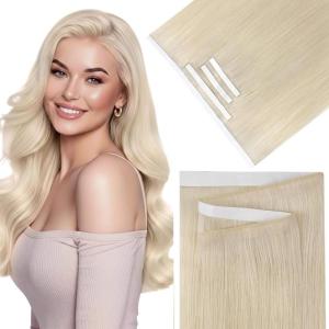 Sunny Hair Tape in Weft Hair Extensions Human Hair 22 inch 120g Tape in Hair Extensions Human Hair Black Weft Tape in Hair Extensions Thick Hair 4Pieces(#60 Platinum Blonde)