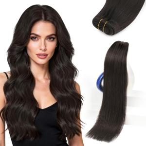 Sunny Hair Weft Hair Extensions Human Hair 18inch Sew in Hair Extensions Real Human Hair Highlights Human Hair Weft Extensions Dark Brown Mix Caramel Blonde Natural Hair Weft for Women 100g(C-#1C-Mocha Brown)