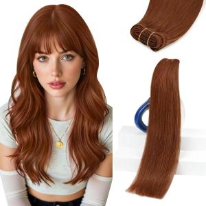 Sunny Hair Weft Hair Extensions Human Hair 18inch Sew in Hair Extensions Real Human Hair Highlights Human Hair Weft Extensions Dark Brown Mix Caramel Blonde Natural Hair Weft for Women 100g(C-#30-Light Auburn)