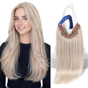 Sunny Hair Wire Hair Extensions Real Human Hair Fish Line Human Hair Extensions Invisible Wire Extensions Golden Blonde with Medium Blonde Highlights #16/22 18 Inch(B-1 #18A/613A)