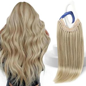 Sunny Hair Wire Hair Extensions Real Human Hair Fish Line Human Hair Extensions Invisible Wire Extensions Golden Blonde with Medium Blonde Highlights #16/22 18 Inch(A-1 #16/22)