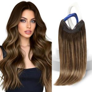 Sunny Hair Wire Hair Extensions Real Human Hair Fish Line Human Hair Extensions Invisible Wire Extensions Golden Blonde with Medium Blonde Highlights #16/22 18 Inch(A-1 #4/27/4)
