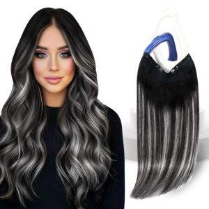 Sunny Hair Wire Hair Extensions Real Human Hair Fish Line Human Hair Extensions Invisible Wire Extensions Golden Blonde with Medium Blonde Highlights #16/22 18 Inch(C-3 #1B/S/1B New)