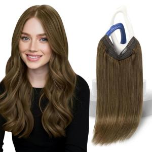 Sunny Hair Wire Hair Extensions Real Human Hair Fish Line Human Hair Extensions Invisible Wire Extensions Golden Blonde with Medium Blonde Highlights #16/22 18 Inch(C-3 #3 Cool Brown New)