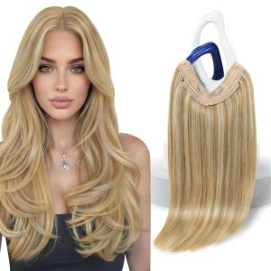 Sunny Hair Wire Hair Extensions Real Human Hair Fish Line Human Hair Extensions Invisible Wire Extensions Golden Blonde with Medium Blonde Highlights #16/22 18 Inch(A-2 #27/613)