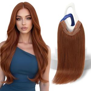 Sunny Hair Wire Hair Extensions Real Human Hair Fish Line Human Hair Extensions Invisible Wire Extensions Golden Blonde with Medium Blonde Highlights #16/22 18 Inch(C-4 #30 Light Auburn New)