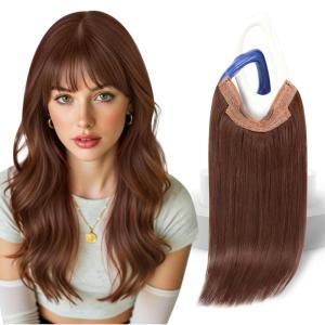 Sunny Hair Wire Hair Extensions Real Human Hair Fish Line Human Hair Extensions Invisible Wire Extensions Golden Blonde with Medium Blonde Highlights #16/22 18 Inch(B-4 #33 Auburn)
