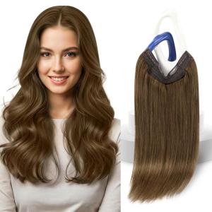 Sunny Hair Wire Hair Extensions Real Human Hair Fish Line Human Hair Extensions Invisible Wire Extensions Golden Blonde with Medium Blonde Highlights #16/22 18 Inch(B-3 #8 Light Brown)