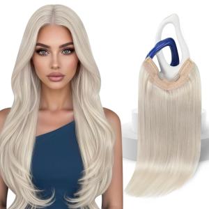 Sunny Hair Wire Hair Extensions Real Human Hair Fish Line Human Hair Extensions Invisible Wire Extensions Golden Blonde with Medium Blonde Highlights #16/22 18 Inch(B-3 #60 Blonde)