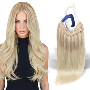 Sunny Hair Wire Hair Extensions Real Human Hair Fish Line Human Hair Extensions Invisible Wire Extensions Golden Blonde with Medium Blonde Highlights #16/22 18 Inch(C-2 #18/22/60)