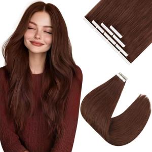 Ve Sunny Tape in Hair Extensions Real Human Hair Invisible Remy Human Hair Straight Tape Ins Double Sided Cool Brown Ombre Light Brown Balayage Medium Blonde 16 inch 10Pcs 25G(1-C Tape-#33)