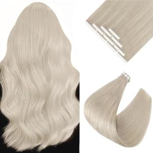 Ve Sunny Tape in Hair Extensions Real Human Hair Invisible Remy Human Hair Straight Tape Ins Double Sided Cool Brown Ombre Light Brown Balayage Medium Blonde 16 inch 10Pcs 25G(1-B Tape-#60)