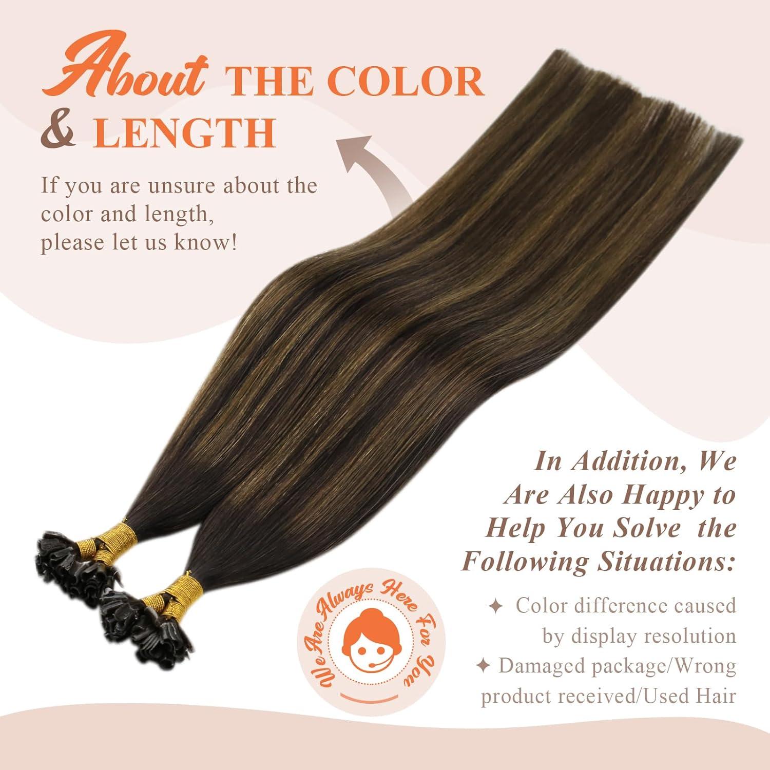 imageSunny Hair 18inch U Tip Hair Extensions Human Hair Natural Blends Ktip Human Extensions Dark Brown Balayage K Tip Extensions Human Hair for Party 50g