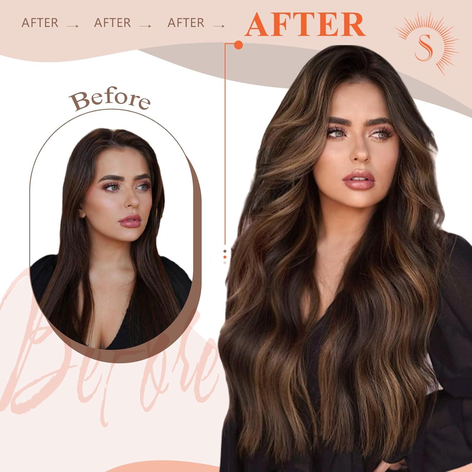 imageSunny Hair 18inch U Tip Hair Extensions Human Hair Natural Blends Ktip Human Extensions Dark Brown Balayage K Tip Extensions Human Hair for Party 50g
