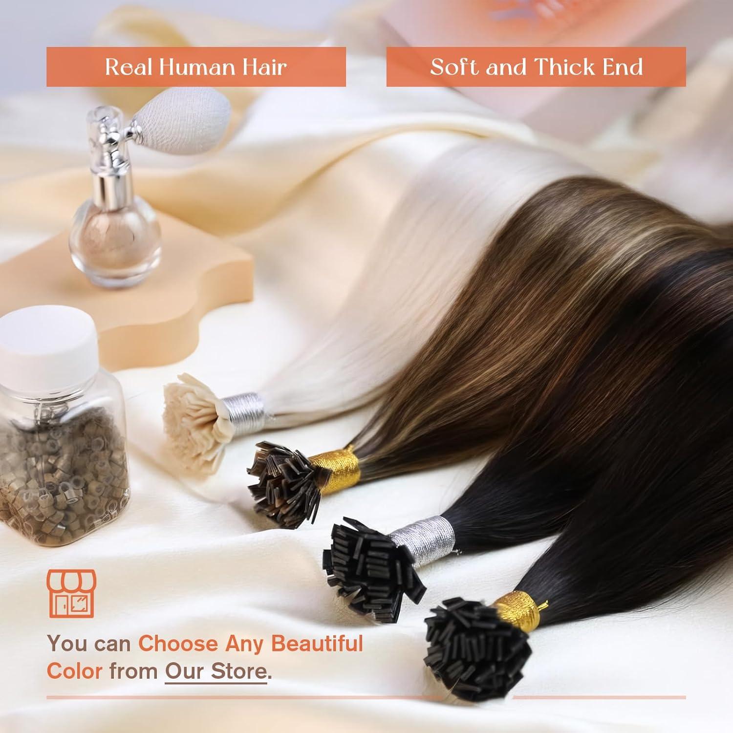 imageSunny Hair Flat Tip Hair Extensions Human Hair Black Keratin Hair Extensions Human Hair 24 inch Long Straight Hair Extensions Real Human Hair Keratin Bonds 50g 1gs