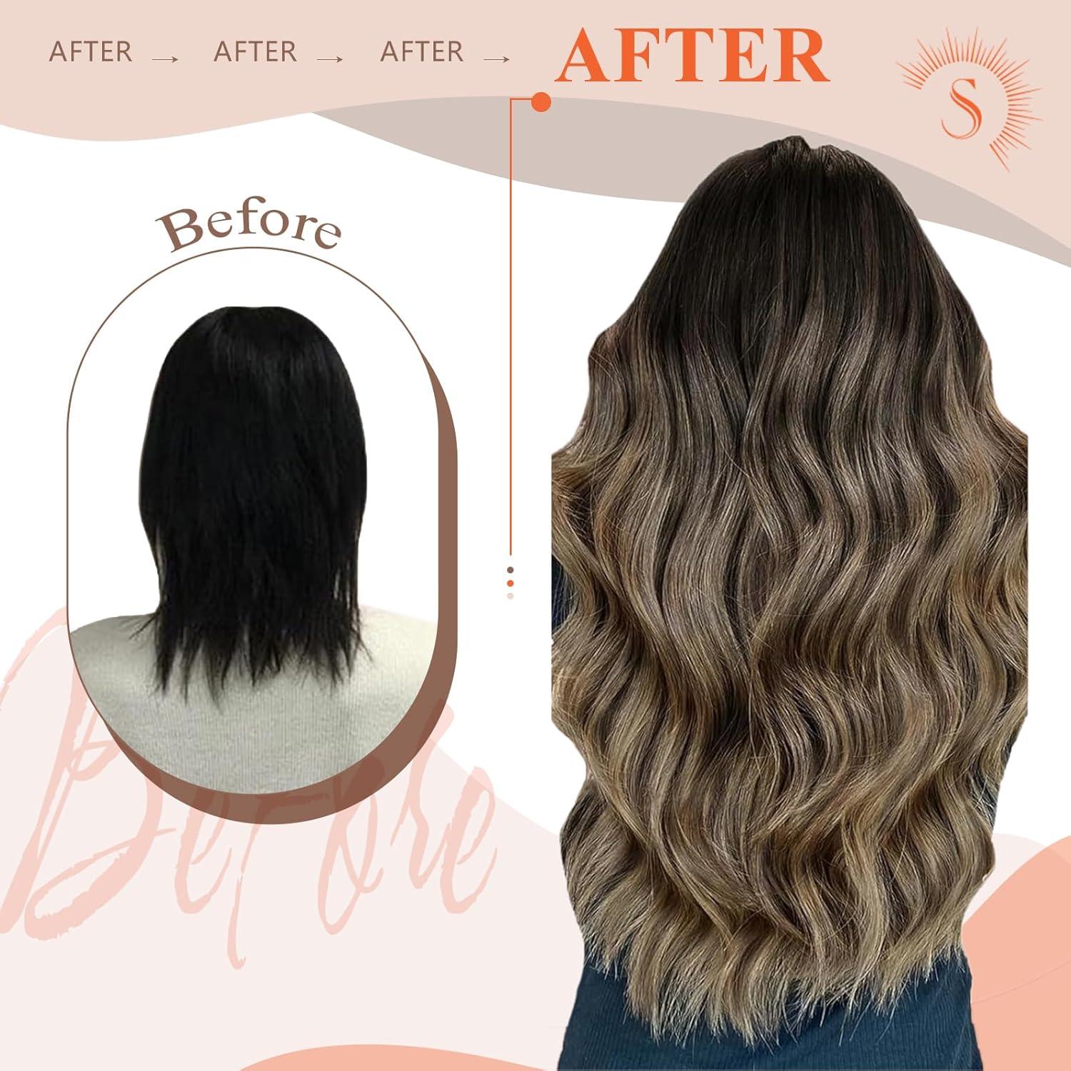 imageSunny Hair U Tip Hair Extensions Effortless Highlights Ktip Human Hair Extensions Black Ombre Dark Brown Balayage Ash Blonde Fusion Straight Hair for Women 18inch 50g