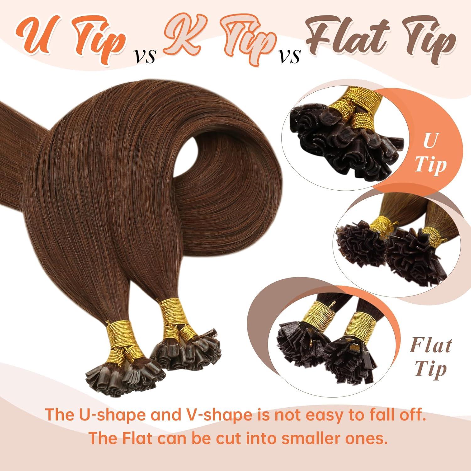 imageSunny Hair U Tip Hair Extensions Human Hair Auburn Brown Keratin Auburn U Tip Keratin Hair Extensions 16inch U Tip Human Hair Extensions Dark Auburn 50g