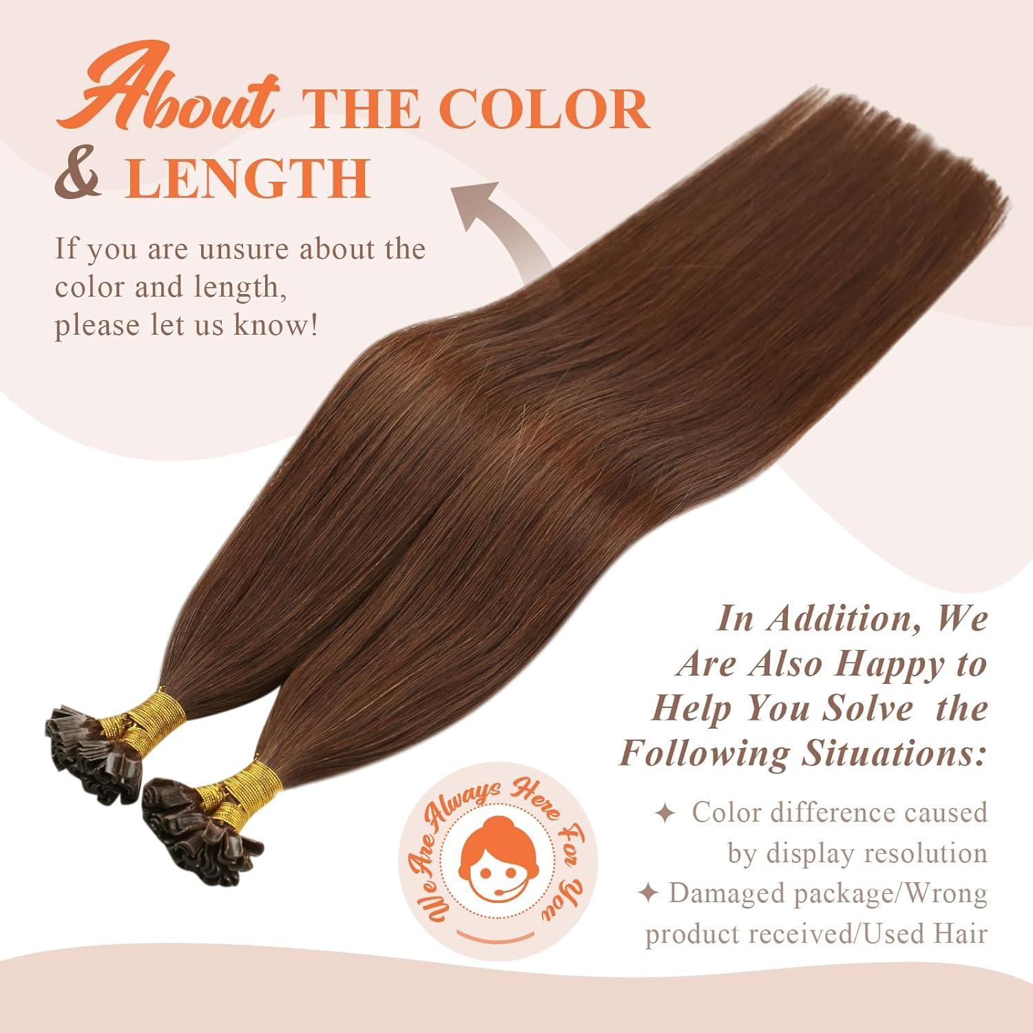 imageSunny Hair U Tip Hair Extensions Human Hair Auburn Brown Keratin Auburn U Tip Keratin Hair Extensions 16inch U Tip Human Hair Extensions Dark Auburn 50g