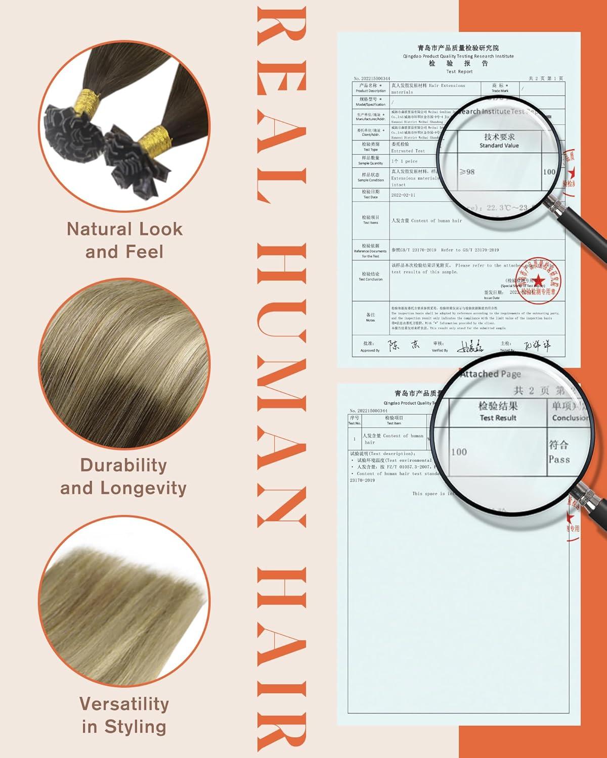 imageSunny Hair U Tip Hair Extensions Human Hair Invisible Ktip ExtensionsDark Roots to Golden Brown Mix Blonde Fusion Hair 16inch Add Volume 50g