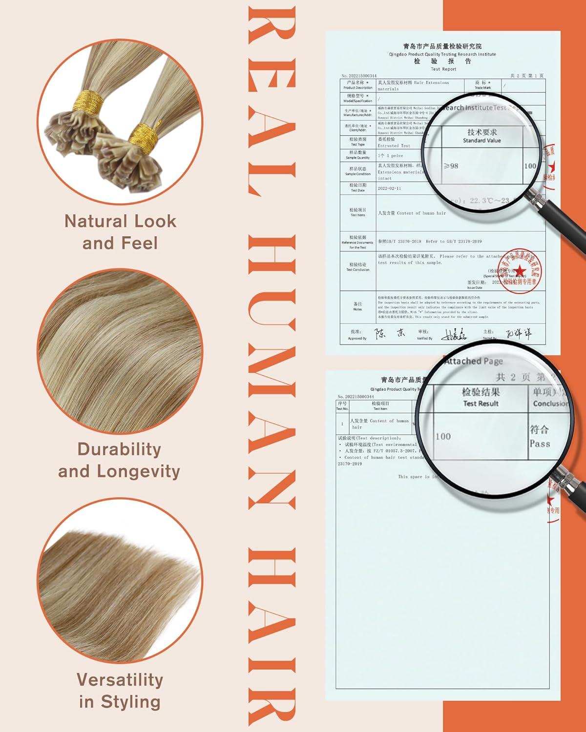 imageSunny Hair U Tip Hair Extensions Human Hair Light Brown Mix Platinum Blonde for Daily UseMidway Down the Upper Arm Ktips 18inch 50g