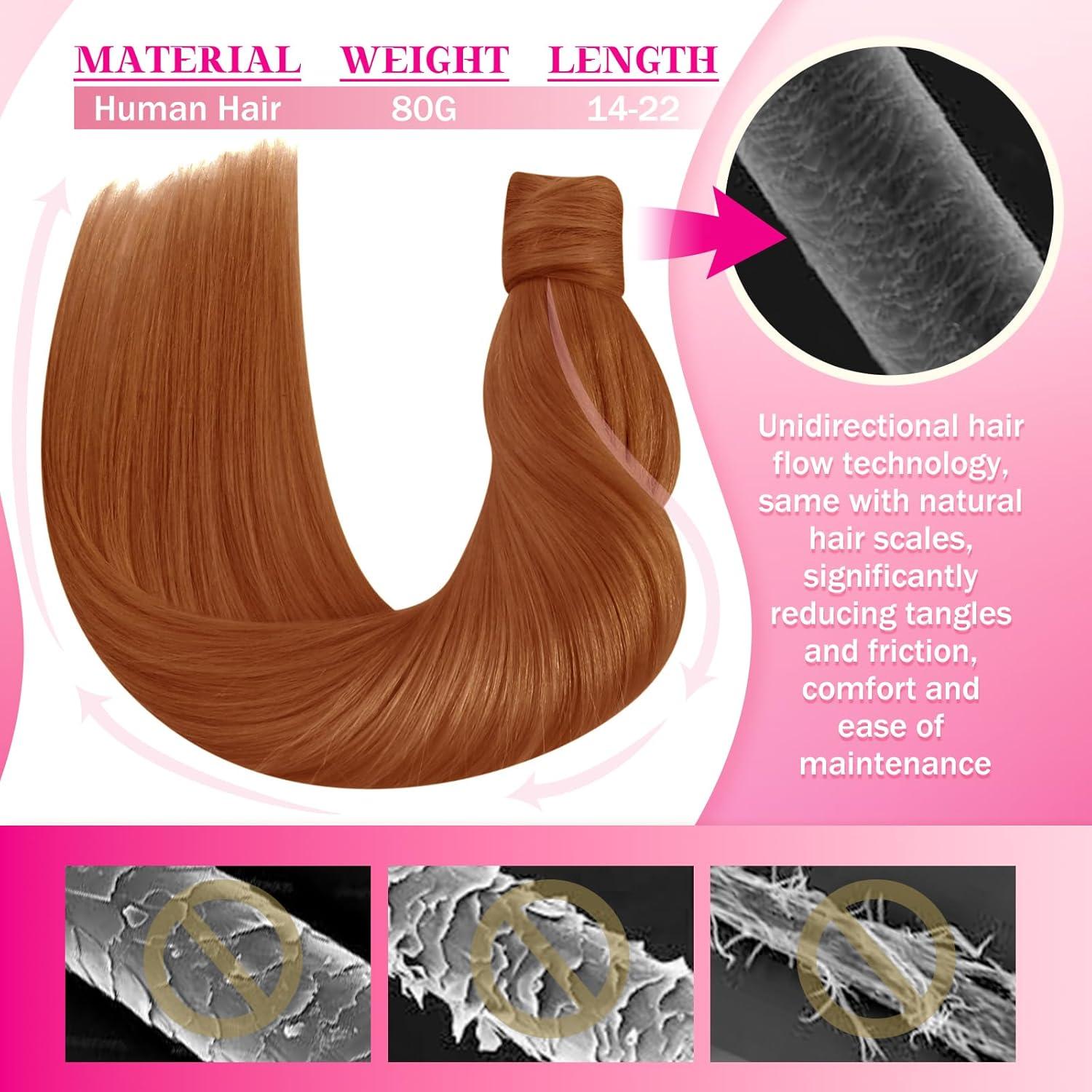 imageVe Sunny Hair Extensions Ponytail Real Human Hair 80g Wrap Around Clip in Ponytail Hair Extensions Straight Extensions Human Hair for Women Dark Brown Balayage Chestnut Brown 14 InchPony7350 Copper