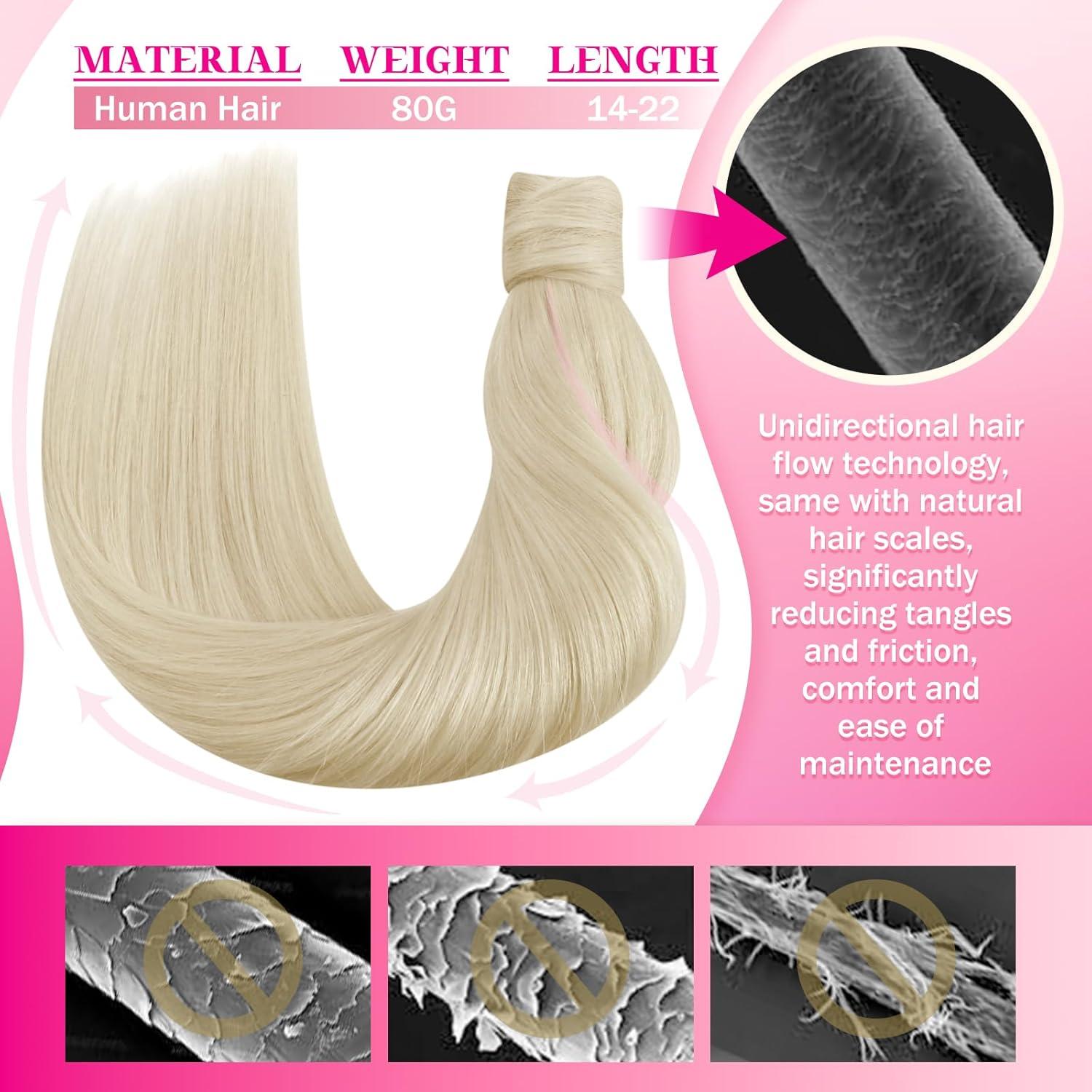 imageVe Sunny Hair Extensions Ponytail Real Human Hair 80g Wrap Around Clip in Ponytail Hair Extensions Straight Extensions Human Hair for Women Dark Brown Balayage Chestnut Brown 14 InchPony560 White Platinum Blonde
