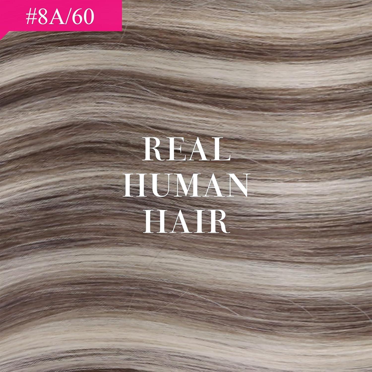imageVe Sunny Hair Extensions Ponytail Real Human Hair 80g Wrap Around Clip in Ponytail Hair Extensions Straight Extensions Human Hair for Women Dark Brown Balayage Chestnut Brown 14 InchPony68A60 Light Brown Highlights Platinum Blonde