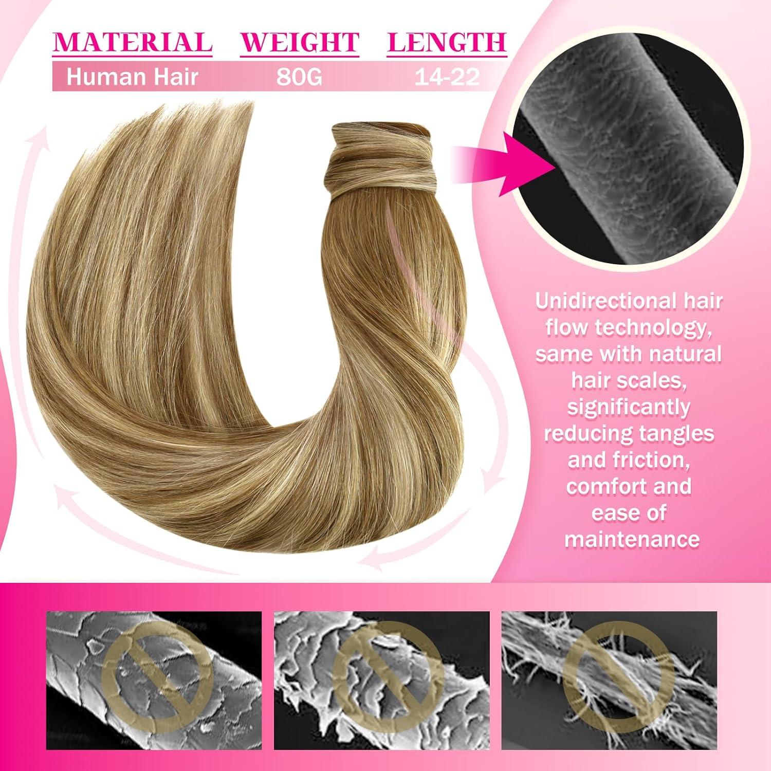 imageVe Sunny Hair Extensions Ponytail Real Human Hair 80g Wrap Around Clip in Ponytail Hair Extensions Straight Extensions Human Hair for Women Dark Brown Balayage Chestnut Brown 14 InchPony46606 Chestnut Brown Ombre Platinum Blonde