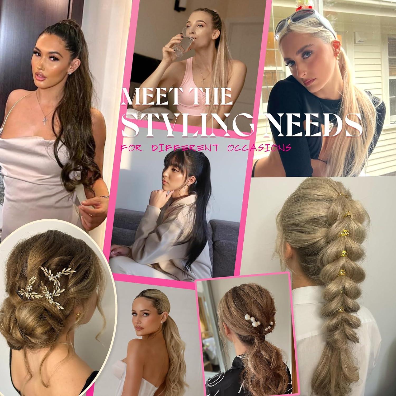 imageVe Sunny Hair Extensions Ponytail Real Human Hair 80g Wrap Around Clip in Ponytail Hair Extensions Straight Extensions Human Hair for Women Dark Brown Balayage Chestnut Brown 14 InchPony46606 Chestnut Brown Ombre Platinum Blonde