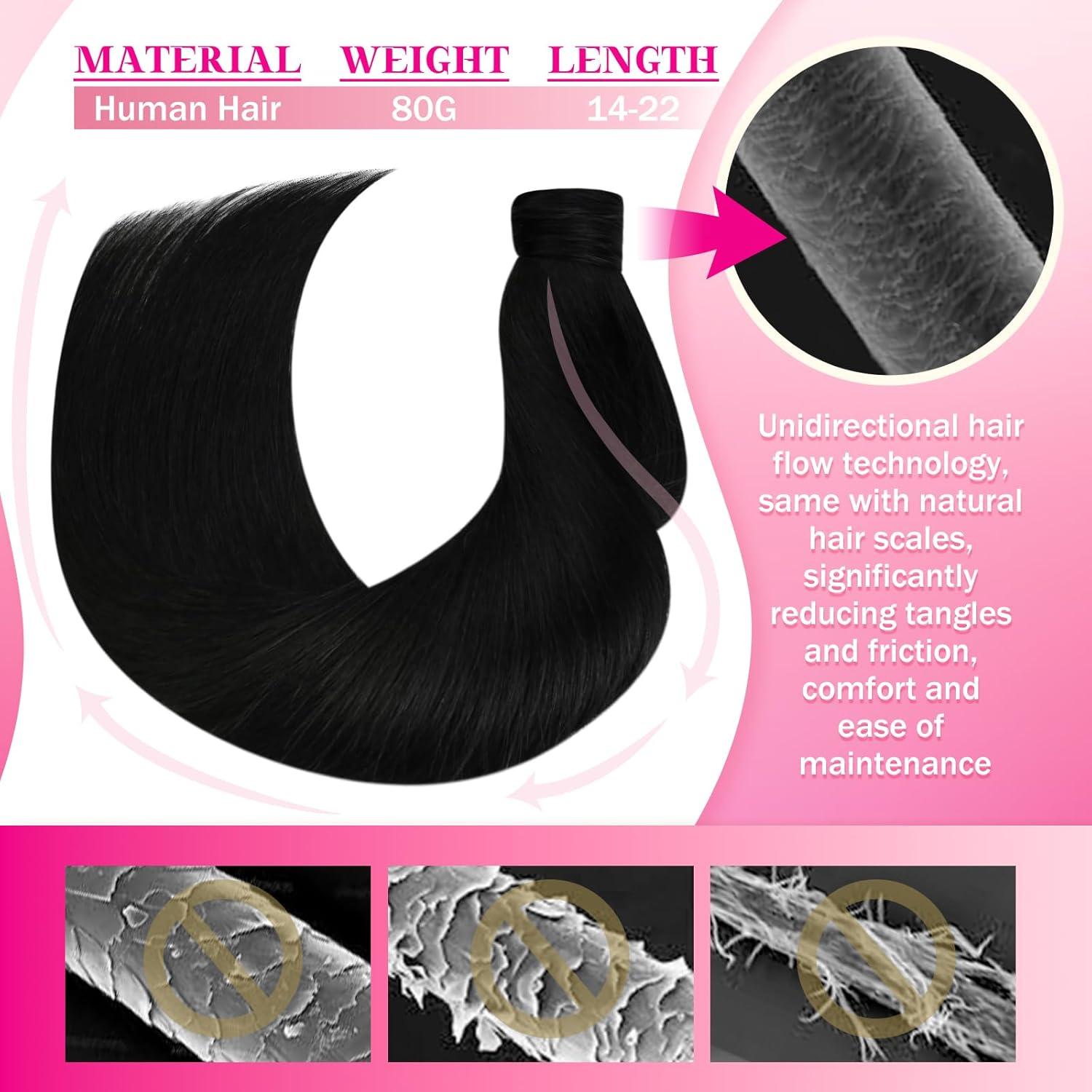 imageVe Sunny Hair Extensions Ponytail Real Human Hair 80g Wrap Around Clip in Ponytail Hair Extensions Straight Extensions Human Hair for Women Dark Brown Balayage Chestnut Brown 14 InchPony31 Jet Black