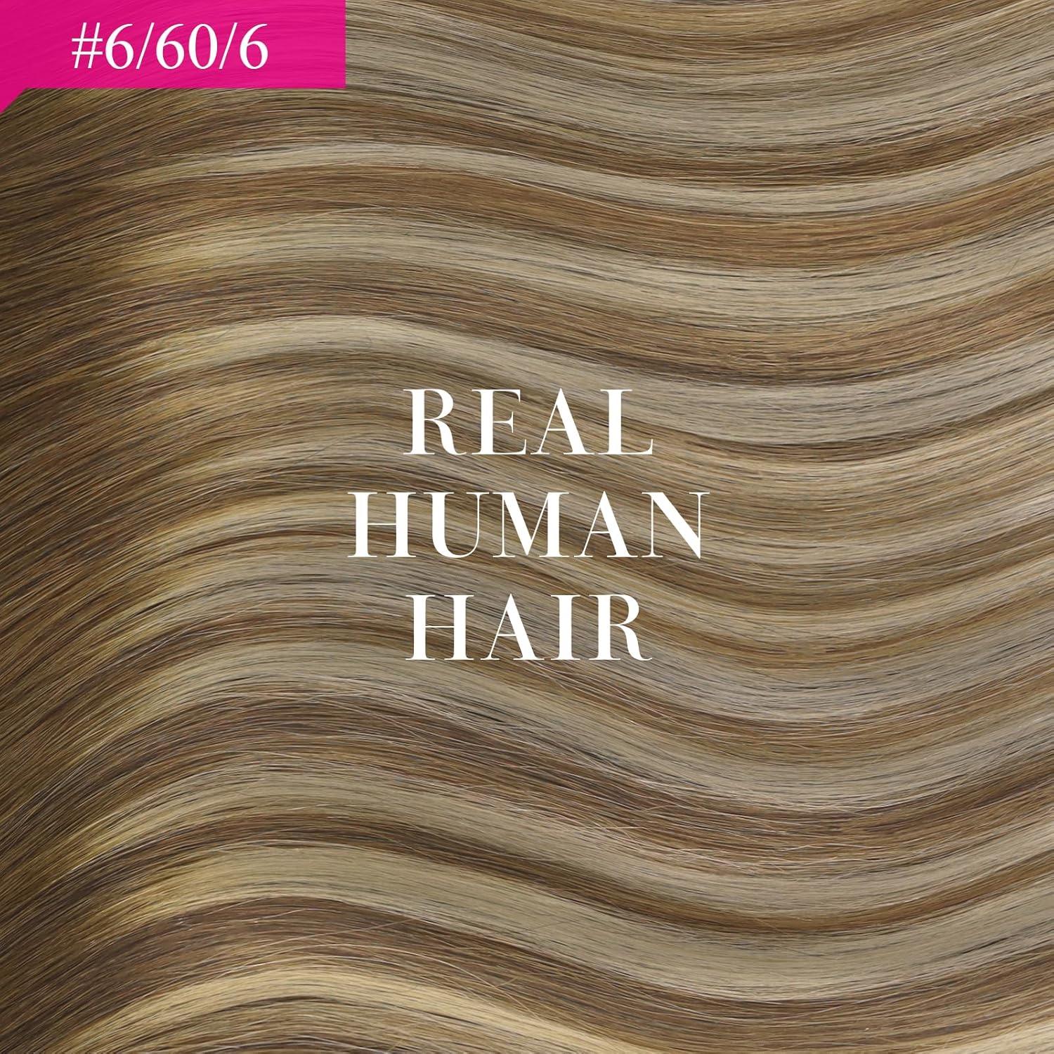 imageVe Sunny Hair Extensions Ponytail Real Human Hair 80g Wrap Around Clip in Ponytail Hair Extensions Straight Extensions Human Hair for Women Dark Brown Balayage Chestnut Brown 14 InchPony46606 Chestnut Brown Ombre Platinum Blonde