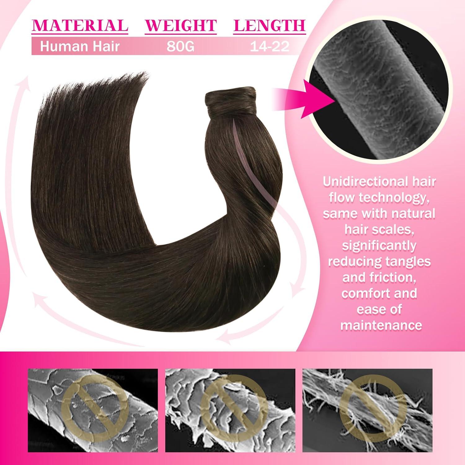 imageVe Sunny Hair Extensions Ponytail Real Human Hair 80g Wrap Around Clip in Ponytail Hair Extensions Straight Extensions Human Hair for Women Dark Brown Balayage Chestnut Brown 14 InchPony22 Brunette Dark Brown