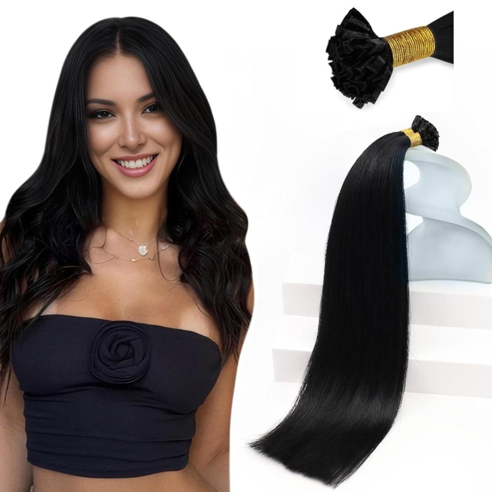 imageSunny Hair Black K Tip Hair Extensions Real Human Hair for Daily Use K Tip Hair Extensions Soft Keratin Extensions 16inch 50g