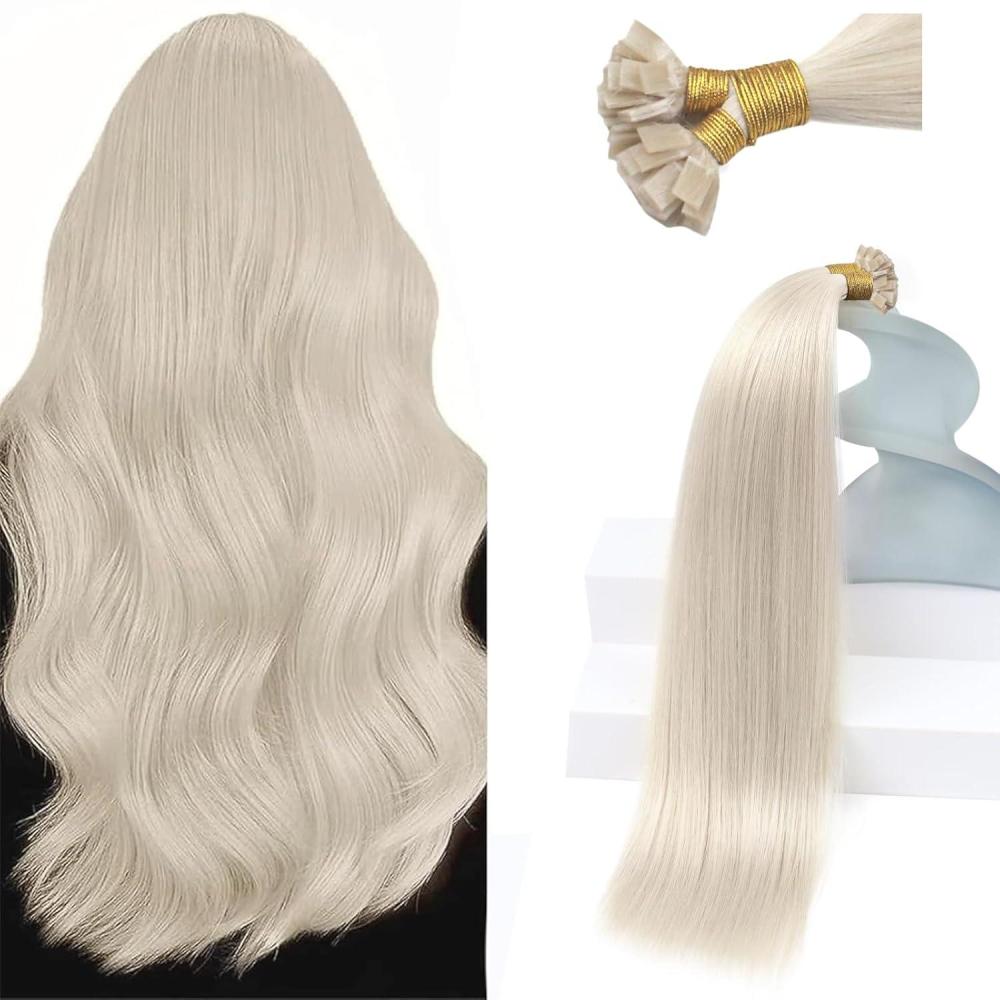 imageSunny Hair Blonde Flat Tip Hair Extensions Real Human Hair 16inch Keratin Bond Extensions Human Hair K Tip Human Hair Extensions 50G