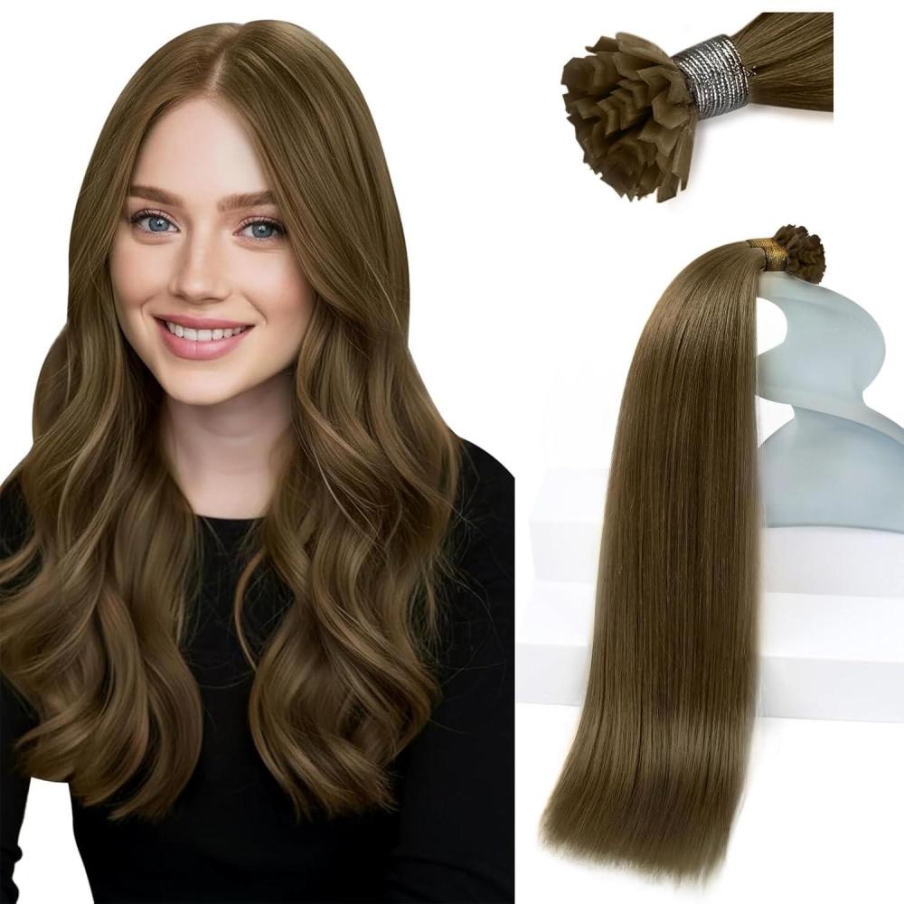 imageSunny Hair K Tip Hair Extensions Human Hair Cool Brown Ktip Human Hair Extensions Invisible Pre Bonded Hair Extensions Human Hair for Women 14inch 50g