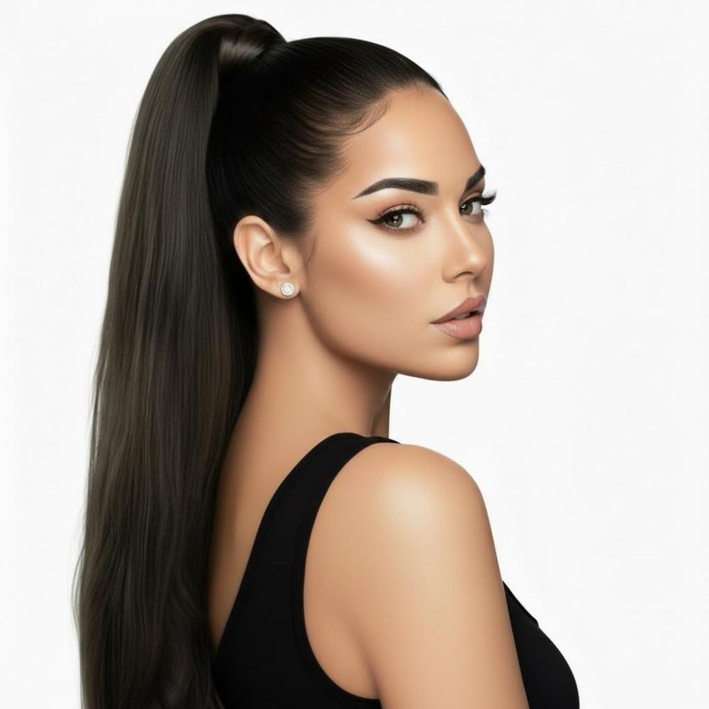 imageVe Sunny Hair Extensions Ponytail Real Human Hair 80g Wrap Around Clip in Ponytail Hair Extensions Straight Extensions Human Hair for Women Dark Brown Balayage Chestnut Brown 14 InchPony71C Mocha Brown